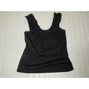 Etcetera 4 Small Sleeveless Black Ruffle Neck Top Tank Cotton Blend 467